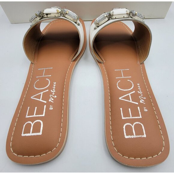 Womens Size 8M White Canopy Sandal Leather Slip On Embellished Jewels In Box - Picture 6 of 8